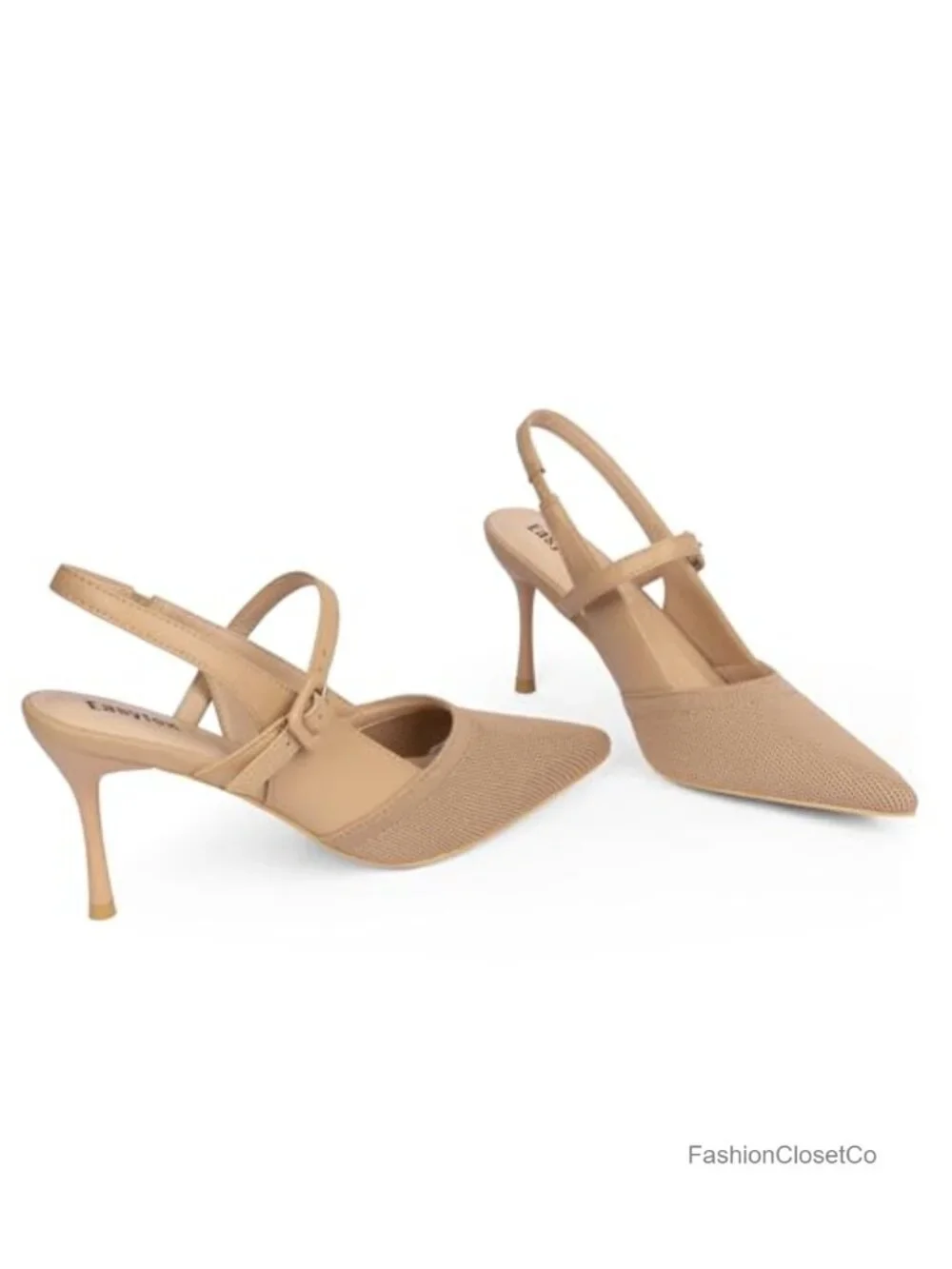 Women's Slingback Stiletto Heels Knit Nude Pumps Formal